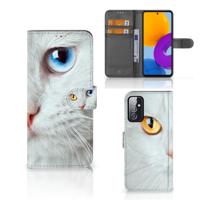 Samsung Galaxy M52 | Telefoonhoesje | Met pasjeshouder | Witte Kat