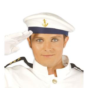 Marine verkleed baret/hoed - wit/blauw - met gouden scheepsanker - volwassenen