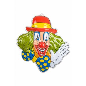 Carnaval/party decoratie bord - Clown hoofd - wand/muur versiering - 50 x 50 cm - plastic   -