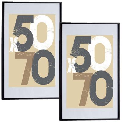 2x stuks houten fotolijst - zwart - 60 x 90 cm - fotolijstje - met passe-partout - decoratie