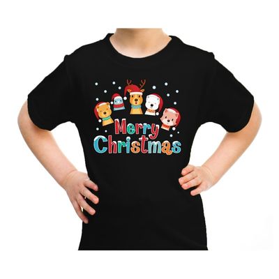 Fout kerst shirt / t-shirt dieren Merry christmas zwart kids