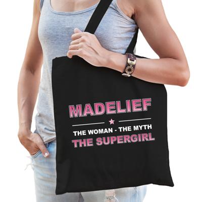 Naam cadeau tasje Madelief - the supergirl - zwart - voor dames - katoen