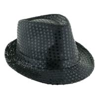 Carnaval verkleed Trilby hoedje met glitter pailletten - zwart - polyester - heren/dames - thumbnail