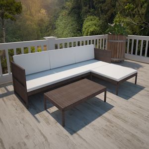 3-delige Loungeset met kussens poly rattan bruin