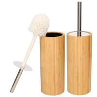Set van 2x stuks toiletborstel bruin met houder van bamboe 37 cm - Toiletborstels - thumbnail