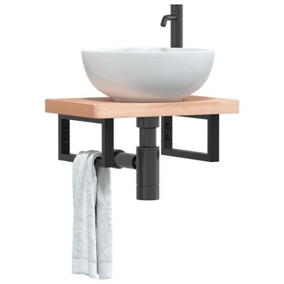 Badkamer wandschap staal en massief beukenhout