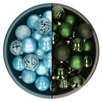 Kerstballen - 74x st - donkergroen en ijsblauw - 6 cm - kunststof - thumbnail