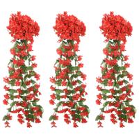 VidaXL Kerstslingers met bloemen 3 st 85 cm rood