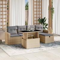 6-delige Loungeset met kussens poly rattan beige