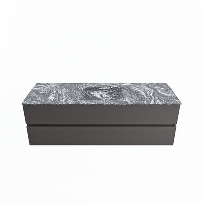 MONDIAZ VICA-DLUX 150cm badmeubel onderkast Dark grey 2 lades. Inbouw wastafel CLOUD midden 1 kraangat, kleur Lava.