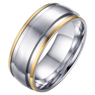 Mannen ring zilver mat met goud