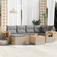 7-delige Loungeset met kussens poly rattan beige