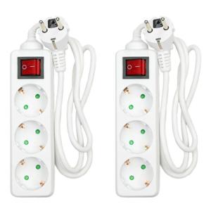 Benson Stekkerdoos 3-voudig - 2x - schakelaar - geaard - wit - snoer van 100 cm - verlengsnoer