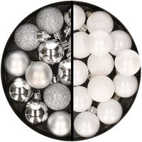 34x stuks kunststof kerstballen zilver en wit 3 cm - thumbnail