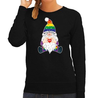 Foute Kersttrui/sweater voor dames - Pride Gnoom - zwart - LHBTI/LGBTQ kabouter