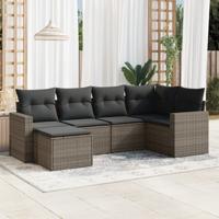 6-delige Loungeset met kussens poly rattan grijs