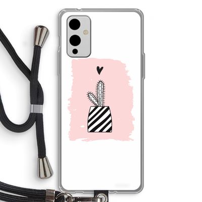 Zwart-wit cactus: OnePlus 9 Transparant Hoesje met koord