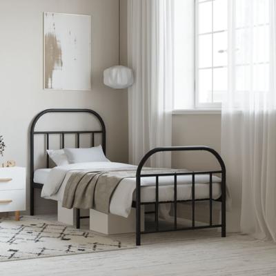 Bedframe met hoofd- en voeteneinde metaal zwart 75x190 cm