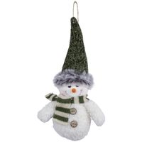 Kersthanger/kerstornament sneeuwpop knuffeltje - 15 cm - pluche -kerstmuts - thumbnail
