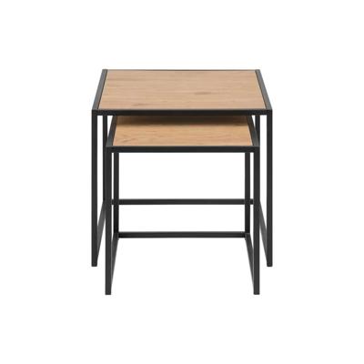 Leen Bakker - Set Van 2 Bijzettafels Jaxx - Eiken/zwart - MDF - Bruin - 50x50x45 Cm