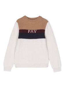 Fay Kids pull à logo en maille intarsia - Blanc