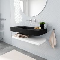 Mondiaz Alan badmeubel 100 cm solid suface planchet talc vrijhangend wastafel midden zonder kraangat zwart