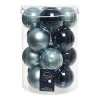 18x stuks glazen kerstballen lichtblauw en donkerblauw 8 cm - Kerstbal - thumbnail