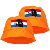 3x stuks oranje supporter / Koningsdag vissershoedje met Nederlandse vlag en leeuw voor EK/ WK fans - thumbnail