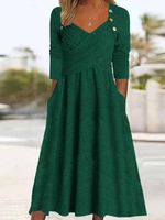 Plain Casual Buckle Sweetheart Neckline Dress