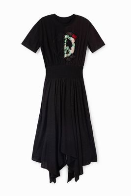 Asymmetrische jurk met deux-pièces-effect - BLACK - 46