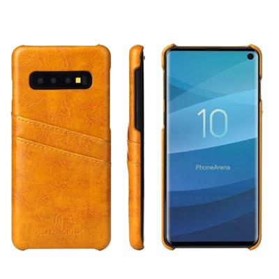 Fierre Shann retro olie Wax textuur PU lederen draagtas voor Galaxy S10 met kaartsleuven (geel)