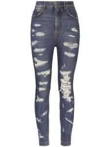 Dolce & Gabbana jean taille haute à effet usé - Bleu