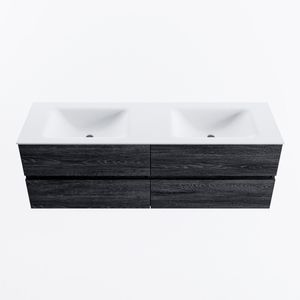MONDIAZ VICA 150cm badmeubel onderkast Antracite 4 lades. Wastafel CLOUD dubbel 2 kraangaten, kleur Talc.