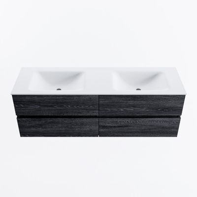 MONDIAZ VICA 150cm badmeubel onderkast Antracite 4 lades. Wastafel CLOUD dubbel 2 kraangaten, kleur Talc.