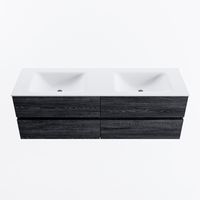 MONDIAZ VICA 150cm badmeubel onderkast Antracite 4 lades. Wastafel CLOUD dubbel 2 kraangaten, kleur Talc.