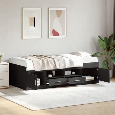 Slaapbank met lades zonder matras 100x200 cm zwart
