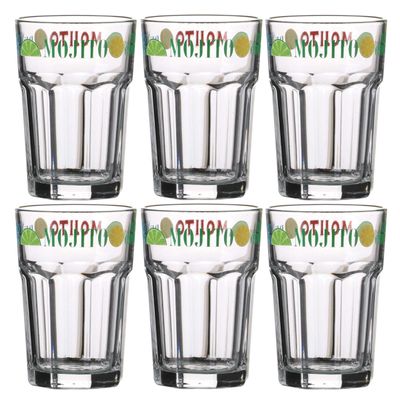 Urban Living Mojito cocktailglazen - gedecoreerd glas met teksten - 6x stuks - 365 ml