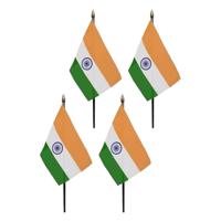 India - 4x - mini vlaggetje van 10 x 15 cm op stokje - Landen vlag - H27 cm