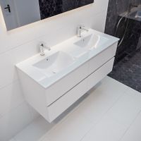 Mondiaz Vica Denia badmeubel wit mat 120 cm 4 lades keramiek dubbele spoelbak 2 kraangaten