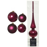 Glazen kerstballen pakket framboos roze glans/mat 38x stuks 4 en 6 cm met piek glans