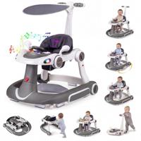 7-in-1 Loopstoeltje met Kap Loopwagen met Instelbare Hoogte en Snelheid Opvouwbare Babywalker met Speelbord Muziek Licht en Wielen Loopstoeltje voor Baby's vanaf 6 Maanden Grijs