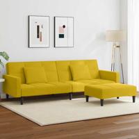 Slaapbank 2-zits met voetenbank fluweel geel