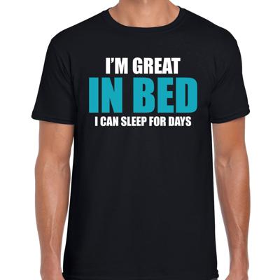 Great in bed / Geweldig in bed - fun tekst - slaapshirt / pyjama shirt - zwart - heren Great in bed / Geweldig in bed - fun tekst - slaapshirt / pyjama shirt - zwart - heren