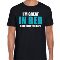 Great in bed / Geweldig in bed - fun tekst - slaapshirt / pyjama shirt - zwart - heren