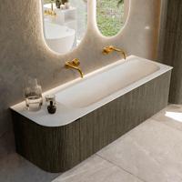 Badmeubel Mondiaz Kurve | 145 cm cm | Meubelkleur Shadow | Wastafelkleur Talc | Solid surface | Wasbak rechter zijde spoelbak | Zonder kraangat(en)