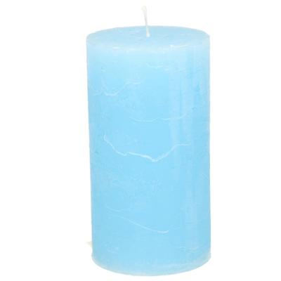 Stompkaars - licht blauw - 7 x 13 cm - cilinderkaars - rustiek model