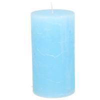 Stompkaars - licht blauw - 7 x 13 cm - cilinderkaars - rustiek model - thumbnail