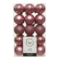 Kerstballen - 30x st - ouderoze - 6 cm - kunststof - velvet   - - thumbnail