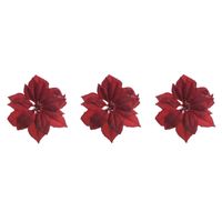 4x stuks decoratie bloemen kerstster rood glitter op clip 24 cm - thumbnail