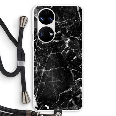 Zwart Marmer 2: Huawei P50 Transparant Hoesje met koord